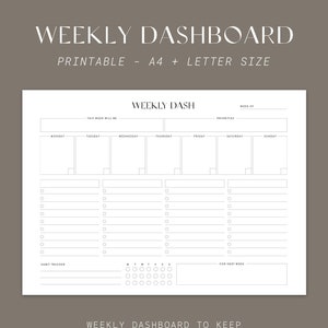 Tableau de bord de la liste de tâches hebdomadaire | Planificateurs imprimables par Always Ambitious | Format A4 et Lettre