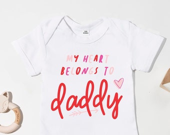 My Heart Belongs To Daddy Valentines Baby Bodysuit - Valentines t-shirt, kids valentines clothing, mummy valentines - POM CLOTHING