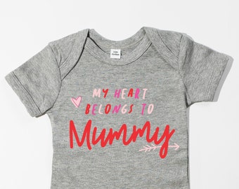 My Heart Belongs to Mummy Valentines Baby Onesie - Valentines t-shirt, kids valentines clothing, mummy valentines - POM CLOTHING