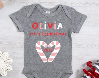 Body 1er Noël - POM Clothing, grenouillère de Noël personnalisée, t-shirt personnalisé pour bébé, festif