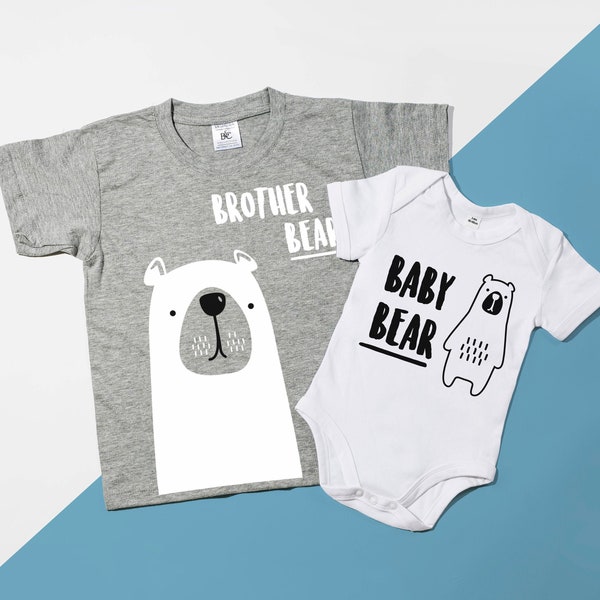 Brother Bear T-Shirt & Baby Onesie, Passendes Geschwister Outfit, Big Brother Ankündigung - POM CLOTHING