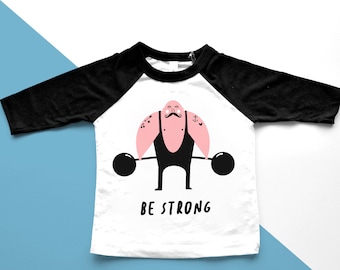 Be Strong - Boys tshirt, Cool kids clothing, gift for boys, raglan top - POM CLOTHING