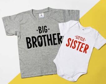 Big Brother & Little Brother or Little Sister Set, Sibling Tshirt, Matching set, Big Brother Tshirt  - POM CLOTHING