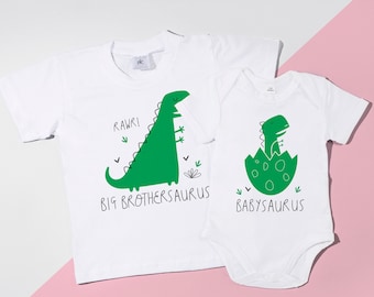 Big Brothersaurus & Babysaurus Set, Big Brother Little Sister, matching sibling outfits, Big Brother Announcement  - POM CLOTHING