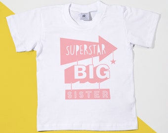 Superstar Big Sister T-shirt - linda camiseta para niños, conjuntos de hermanos, anuncio de embarazo - POM CLOTHING