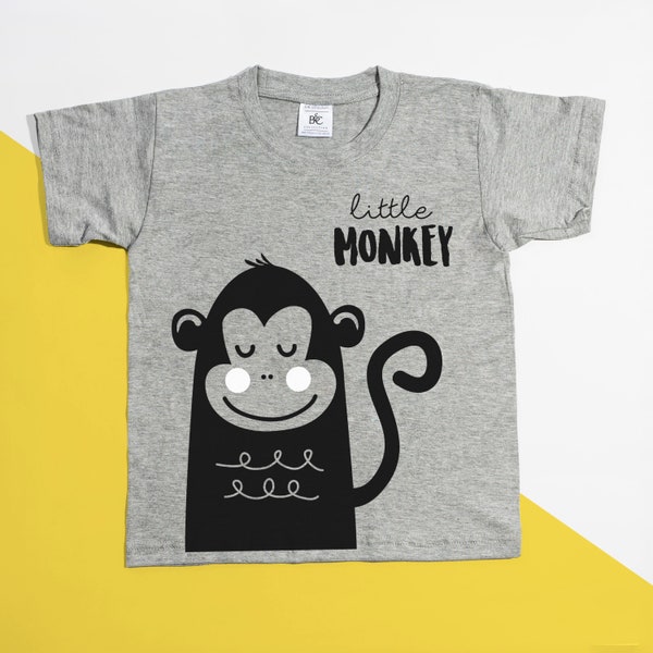 Little Monkey T-Shirt- süßes Kinder-T-Shirt, illustriertes Tshirt, Spaß, cooles Top! - POM KLEIDUNG