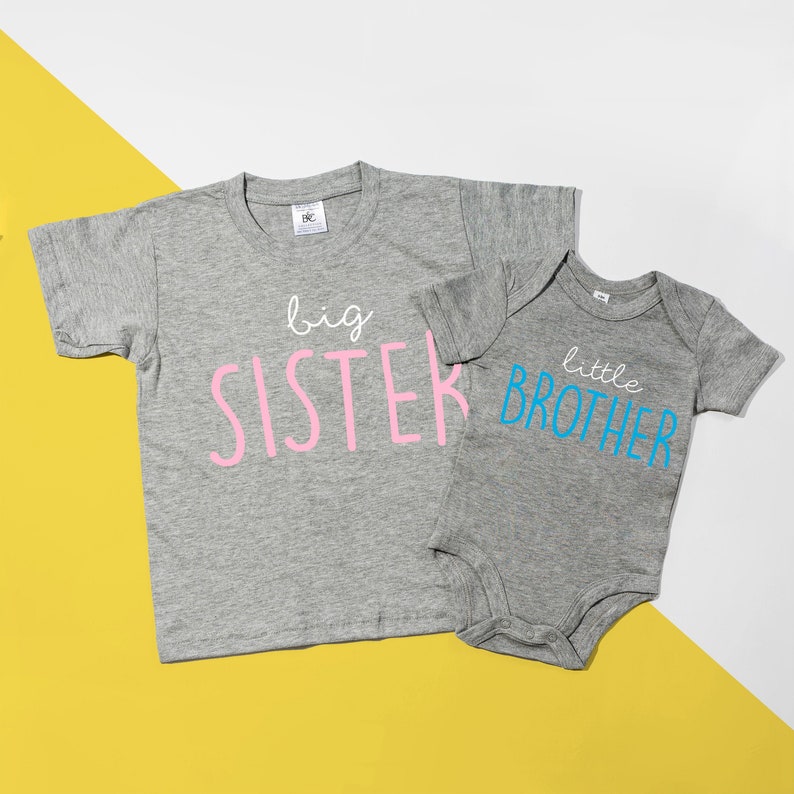 Big Sister T-shirt & Little Sibling Bodysuit Cute Matching Set - POM CLOTHING 