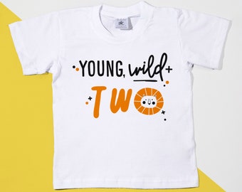 Young Wild and Two T-shirt - cute boys t-shirt, 2nd birthday outfit, fun, birthday t-shirt- POM CLOTHING