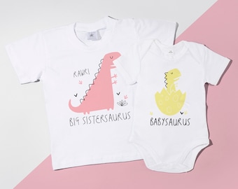 Big Sistersaurus & Babysaurus Set, Big Sister Little Sister Outfits, Big Sister Tshirt, Matching Sisters  - POM CLOTHING