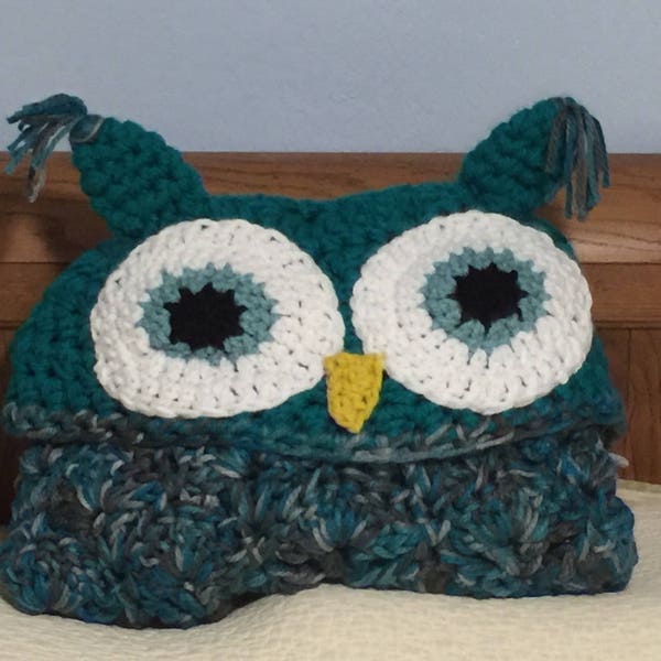 Owl hood blanket - extra width and length - ready to ship