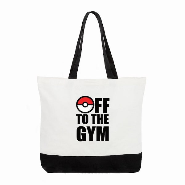 Poke tote bag off to the gym