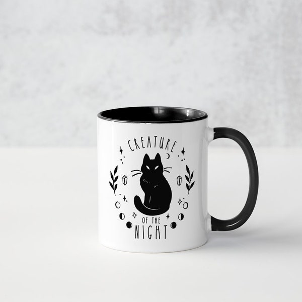 Black cat creature of the night mug