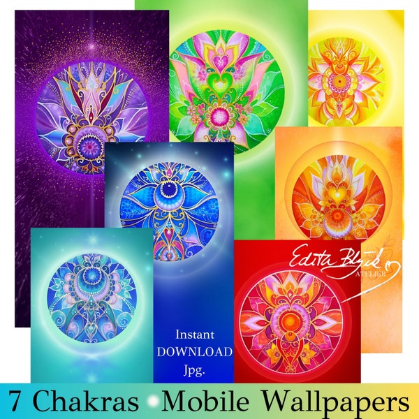 Chakras Original Mandala Art.Phone Wallpapers.DIGITAL DOWNLOAD. Seven Chakra.Colors healing.Spiritualart for you Body Soul.Phone Background.