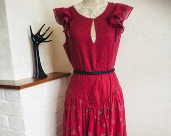 Boho style summer dress/Vintage cotton dress/frilly Gypsy-style dress/Lightweight cotton/Full length summer dress/1970's/summer vacation