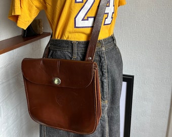 Vintage Leather Satchel Bag, Dark Brown Shoulder Bag, Made in Wales