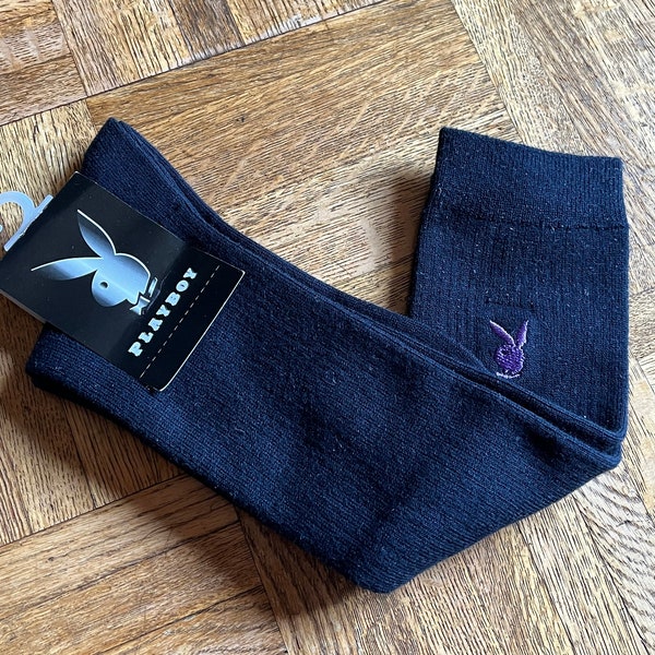 Playboy bunny high socks/Retro socks/Playboy goods/Women socks/size 23cm - 25cm/navy blue/Made in Japan/Purple bunny embroidery/Iconic Logo