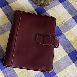 Agenda vintage en cuir avec minuterie : classeur à 7 anneaux, format bureau, fabriqué aux États-Unis