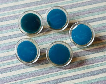 Vintage Process Blue Shank Buttons: 15mm Retro Sewing Supplies - 5 Pack