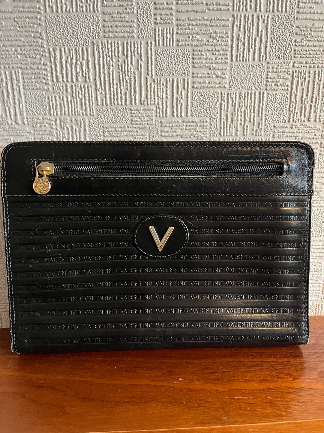 Authentic Mario Valentino Clutch Bag Leather Black Fr… - Gem