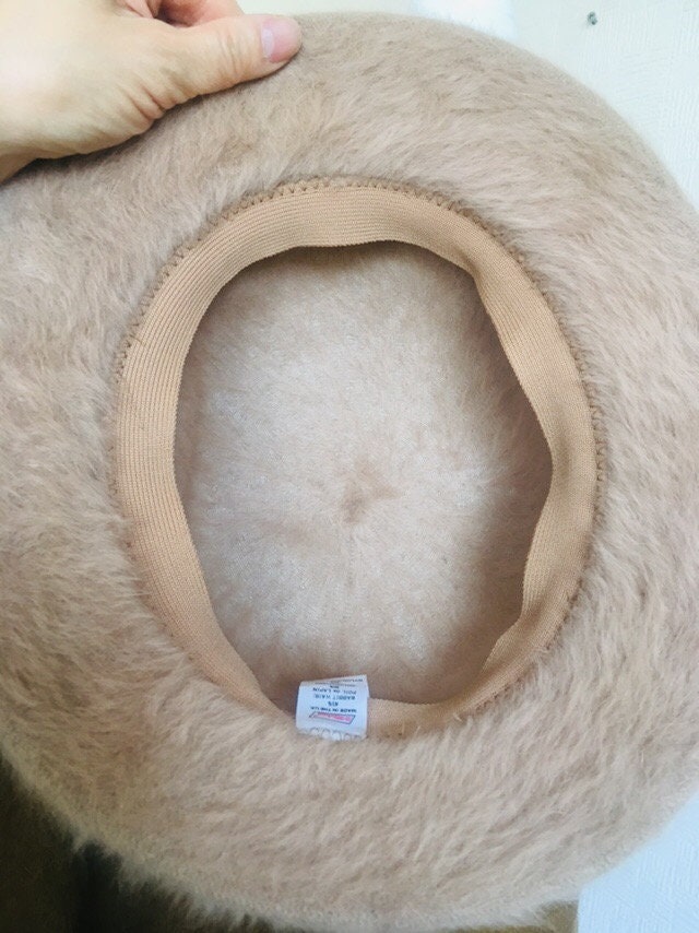 Vintage Rabbit Hair Hat: 70s Beige Fluffy Cloche, Made in UK  display picture 1