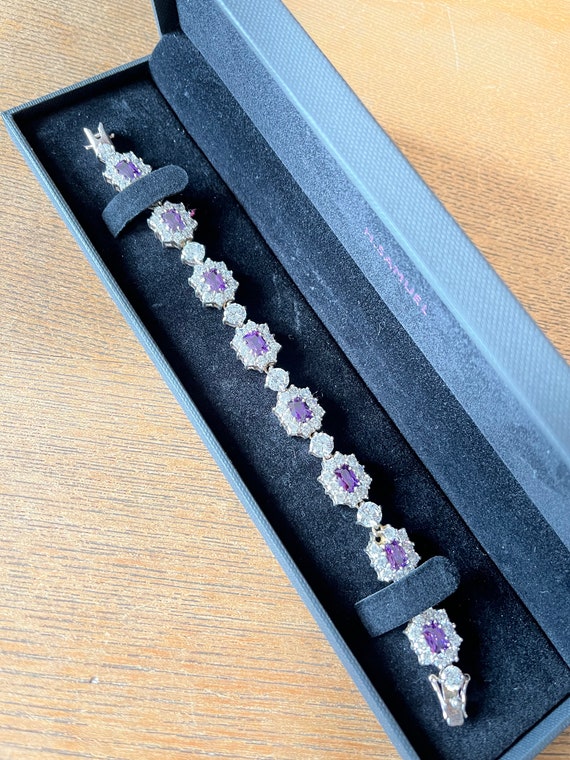 Vintage silver bracelet/Purple glass stone bracel… - image 9