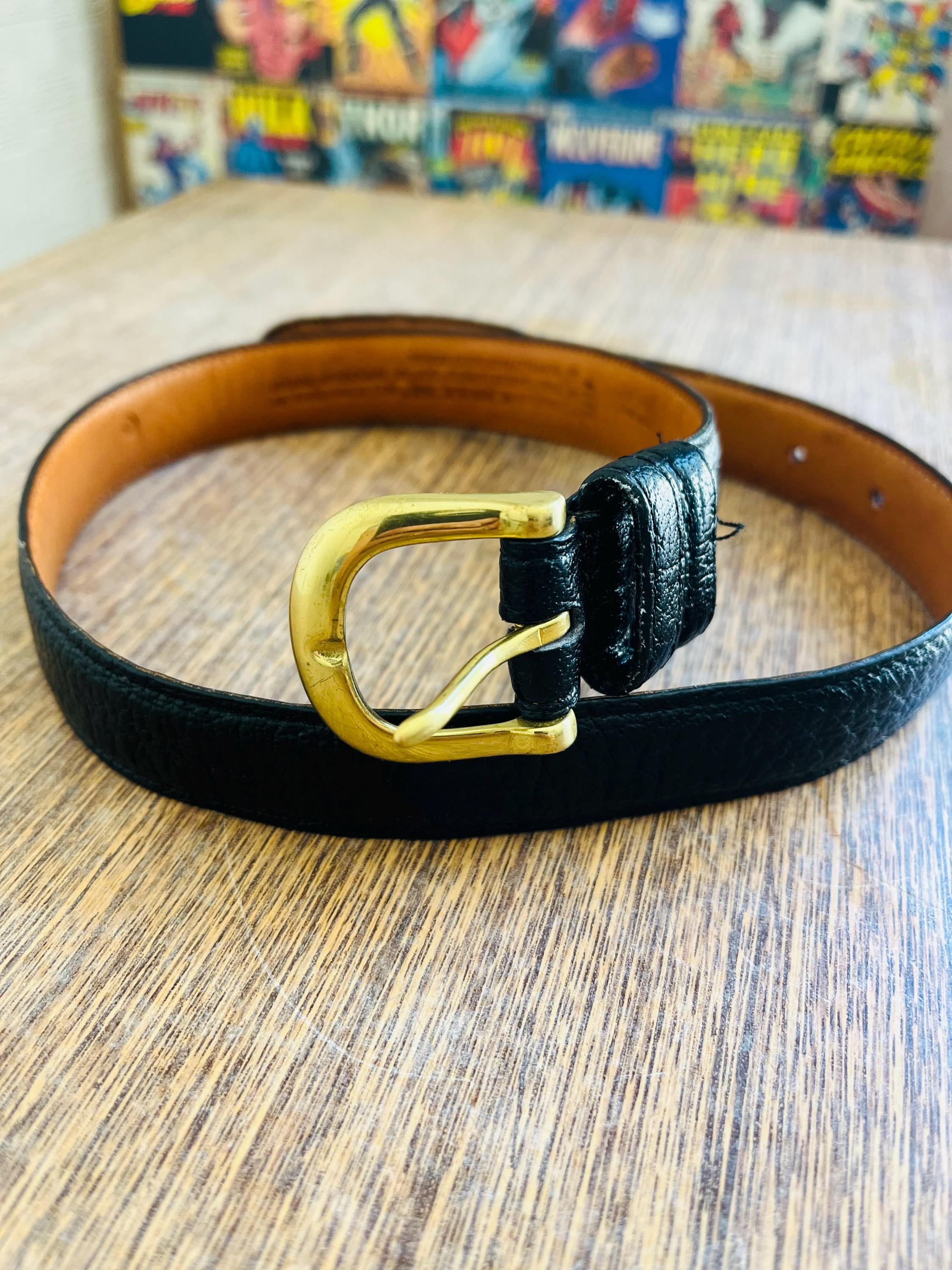 Vintage Coach Black Leather Belt: Solid Brass Buckle, Made in USA