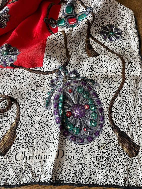 Christian Dior Silk Scarf: Large Square Scarf Red CD Print, Made
