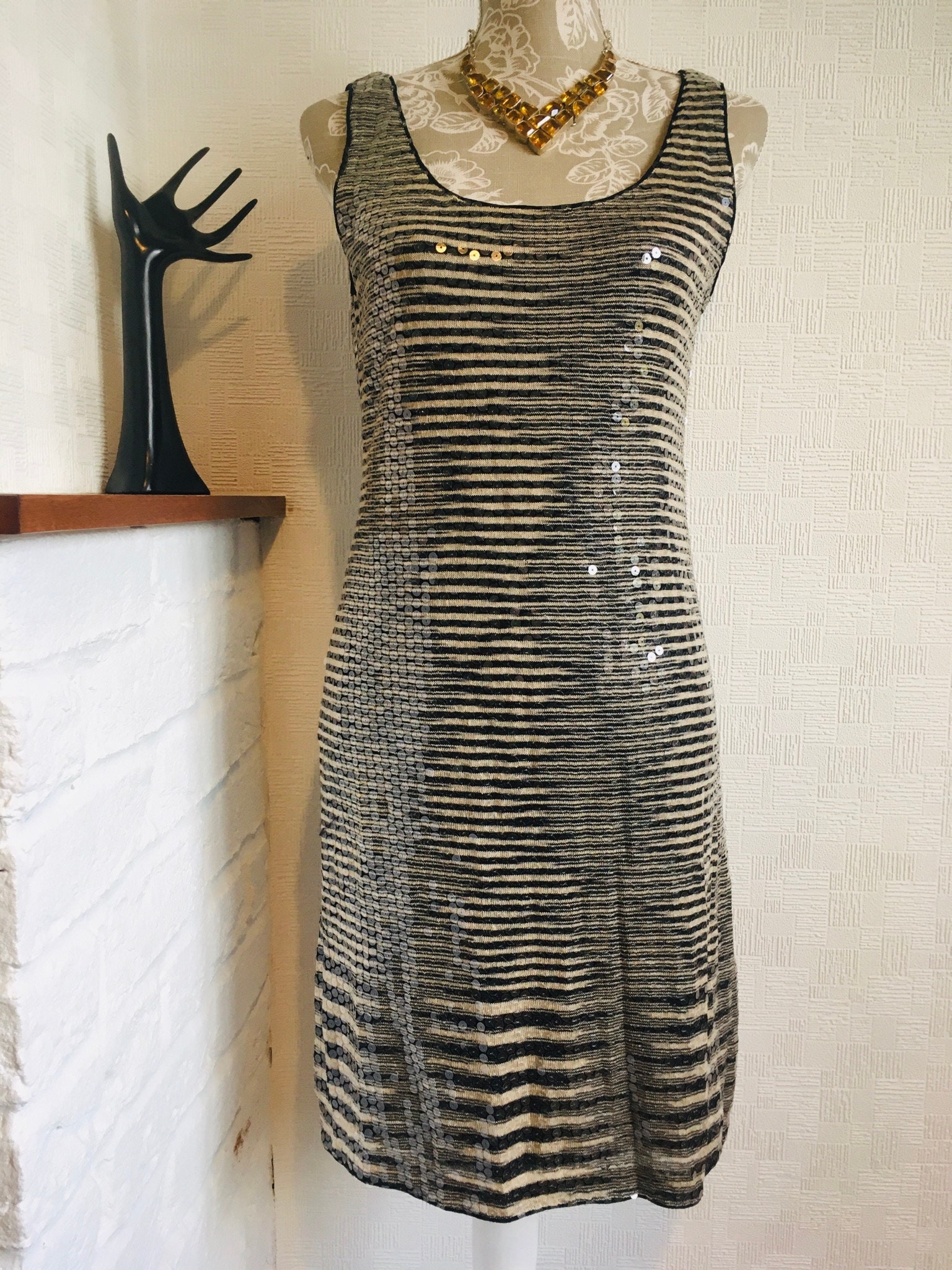 Image of Missoni Sequin Dress/Retro Missoni/Fully Embellished Dress/stripes/Designer Couture/Made in Italy/Cotton Sleeveless Dress/’S