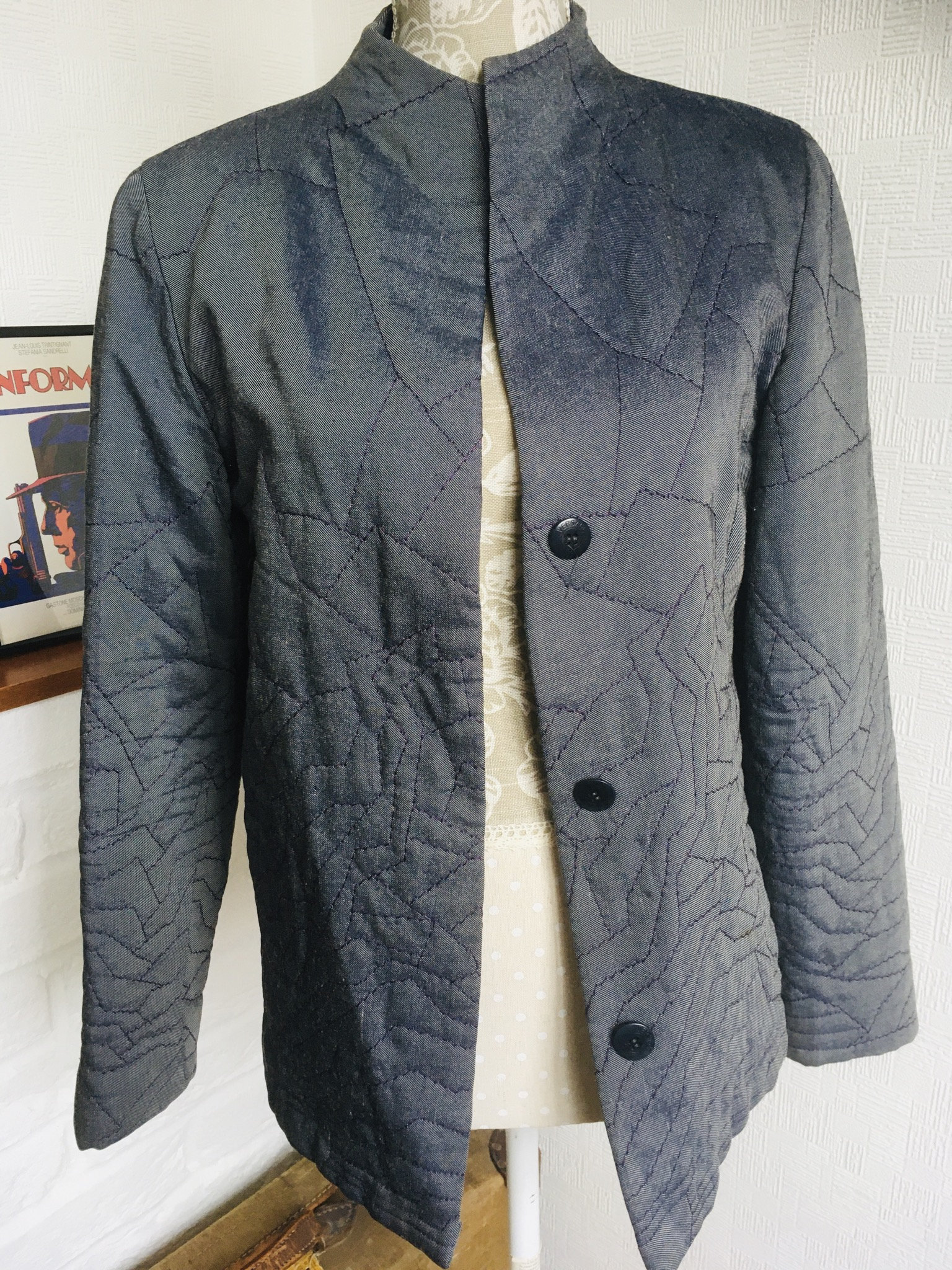 Image of Vintage Gianni Versace/Womens Jacket/Quilted Jacket/Lace Lining/Italian Designer/Size S-M/Gianni Versace Couture/S/Silver Sheer Color