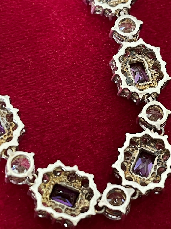 Vintage silver bracelet/Purple glass stone bracel… - image 8
