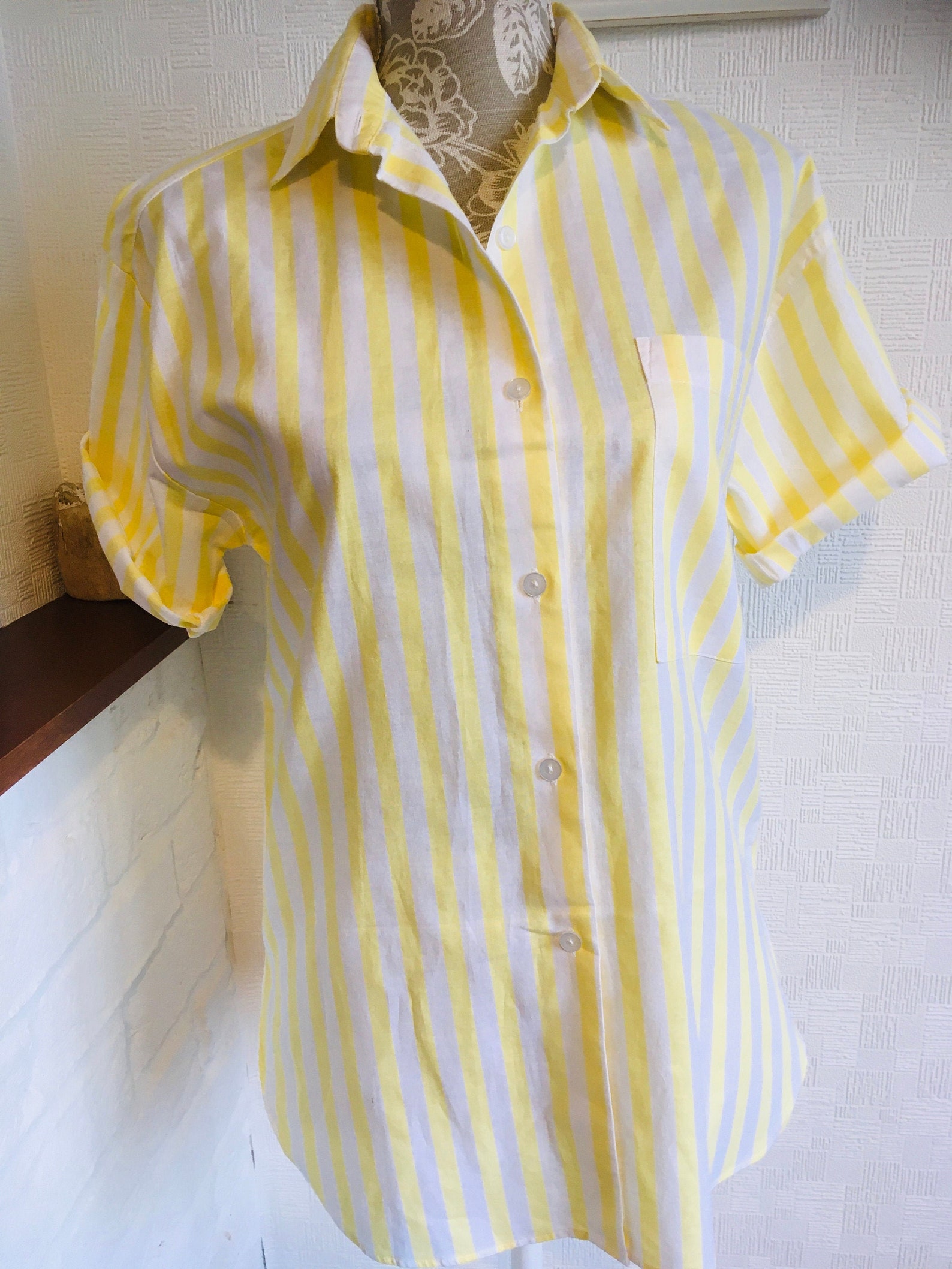 Women's summer shirt/shorts sleeves/cotton shirt/yellow Etsy