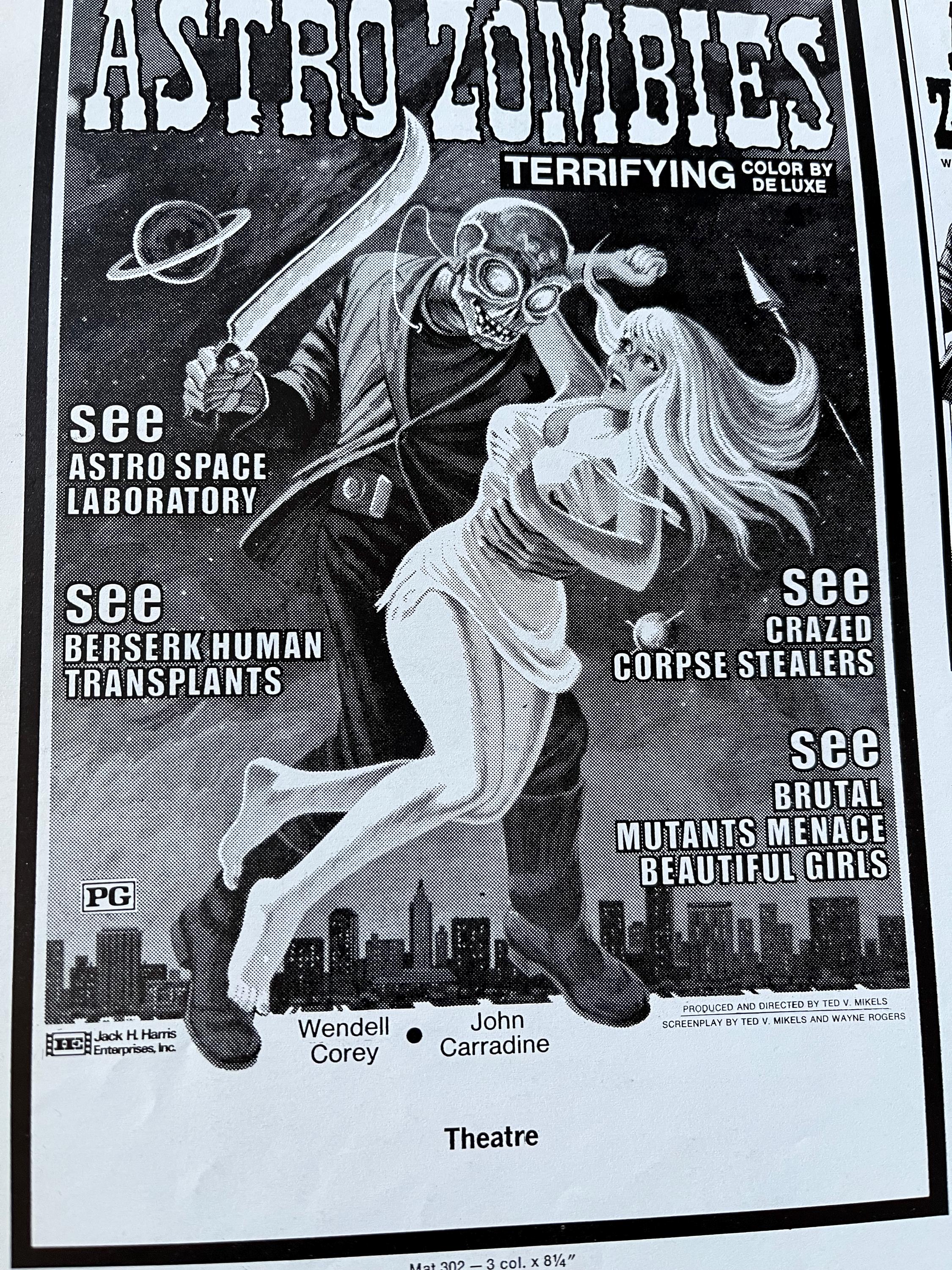 Astro Zombies 1968 Film Sales Sheet: Original Horror Memorabilia