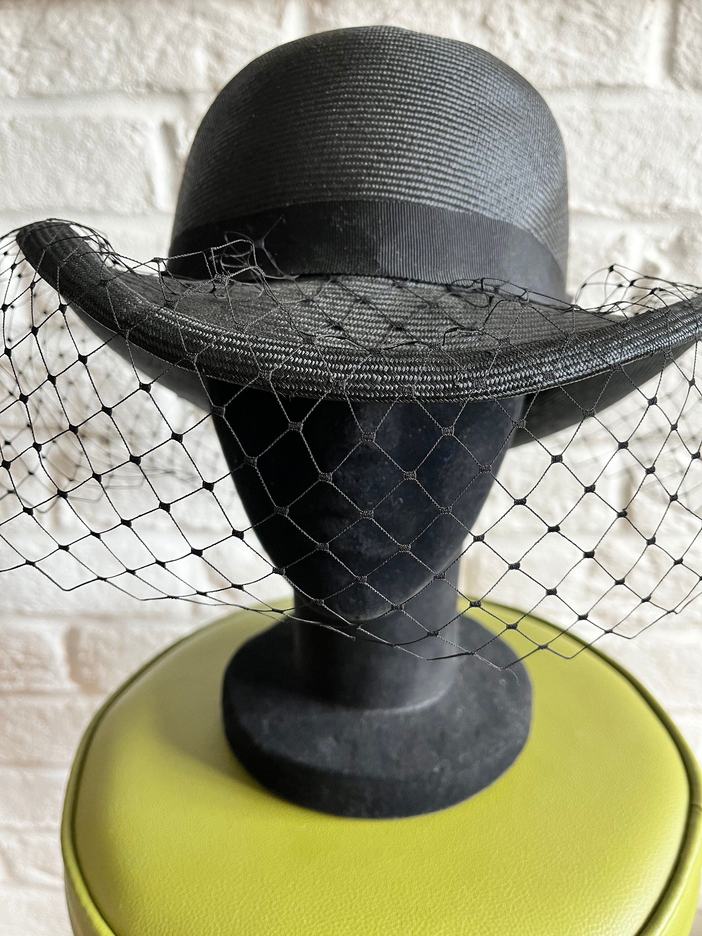Straw Hat With Decorative Netting and Ribbon/80's - Etsy