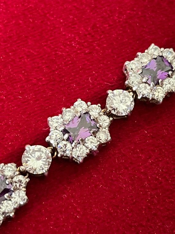Vintage silver bracelet/Purple glass stone bracel… - image 7