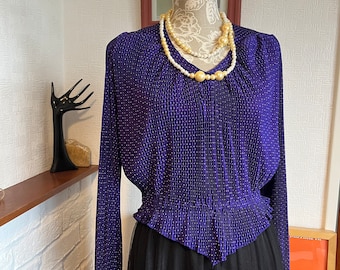 Vintage 70s Purple Polka Dot Blouse - Made in England
