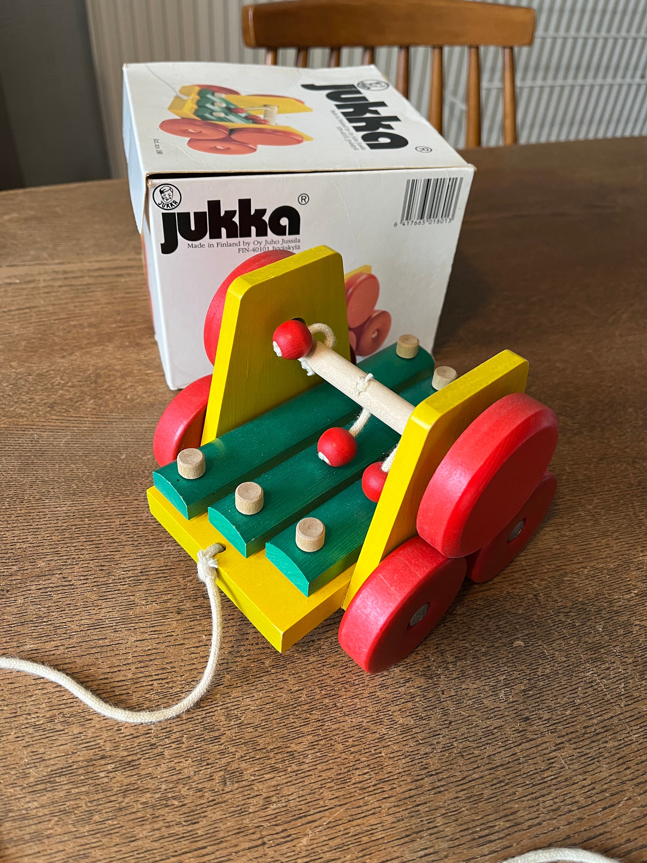 ヴィンテージ Jukka 木製木琴プルおもちゃの車 - フィンランド、箱入り