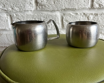 Vintage Old Hall Stainless Steel Sugar Bowl and Milk Jug Set - Mid-Century Modern