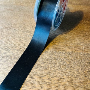 Black Satin ribbon sell by meter/Silky both side/35mm width/Japan made/dress making/hair accessory/polyester/70s/Fast colour/Pre-Shrunk
