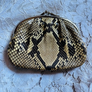 Monedero vintage de piel de serpiente con doble cierre/Monedero vintage/Monedero retro/Estuche de piel de serpiente/Cuero auténtico/Accesorios de piel de serpiente/Vintage japonés