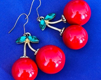 Vintage Cherry Drop Earrings: Red Cherry Fashion Jewellery