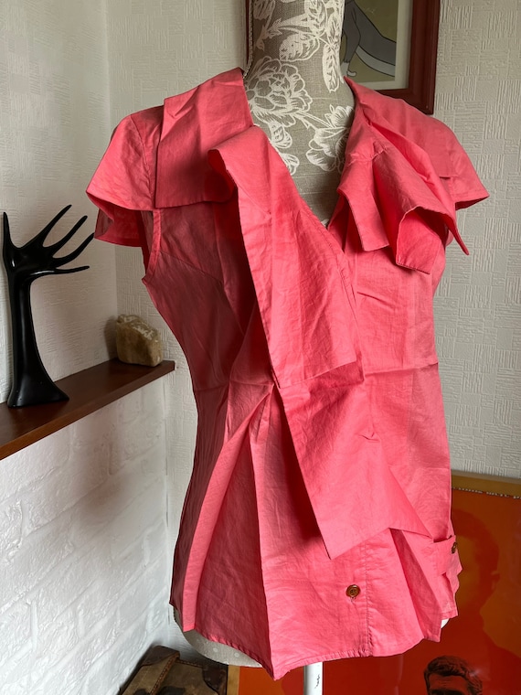 Vivienne Westwood Pink Cotton Blouse: Asymmetric Cap Sleeve, Made in Italy