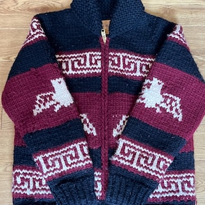Vintage Canadian Sweater Company Cowichan Cardigan: Eagle Design, Size 40
