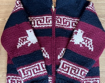 Vintage Canadian Sweater Company Cowichan Cardigan: Eagle Design, Size 40