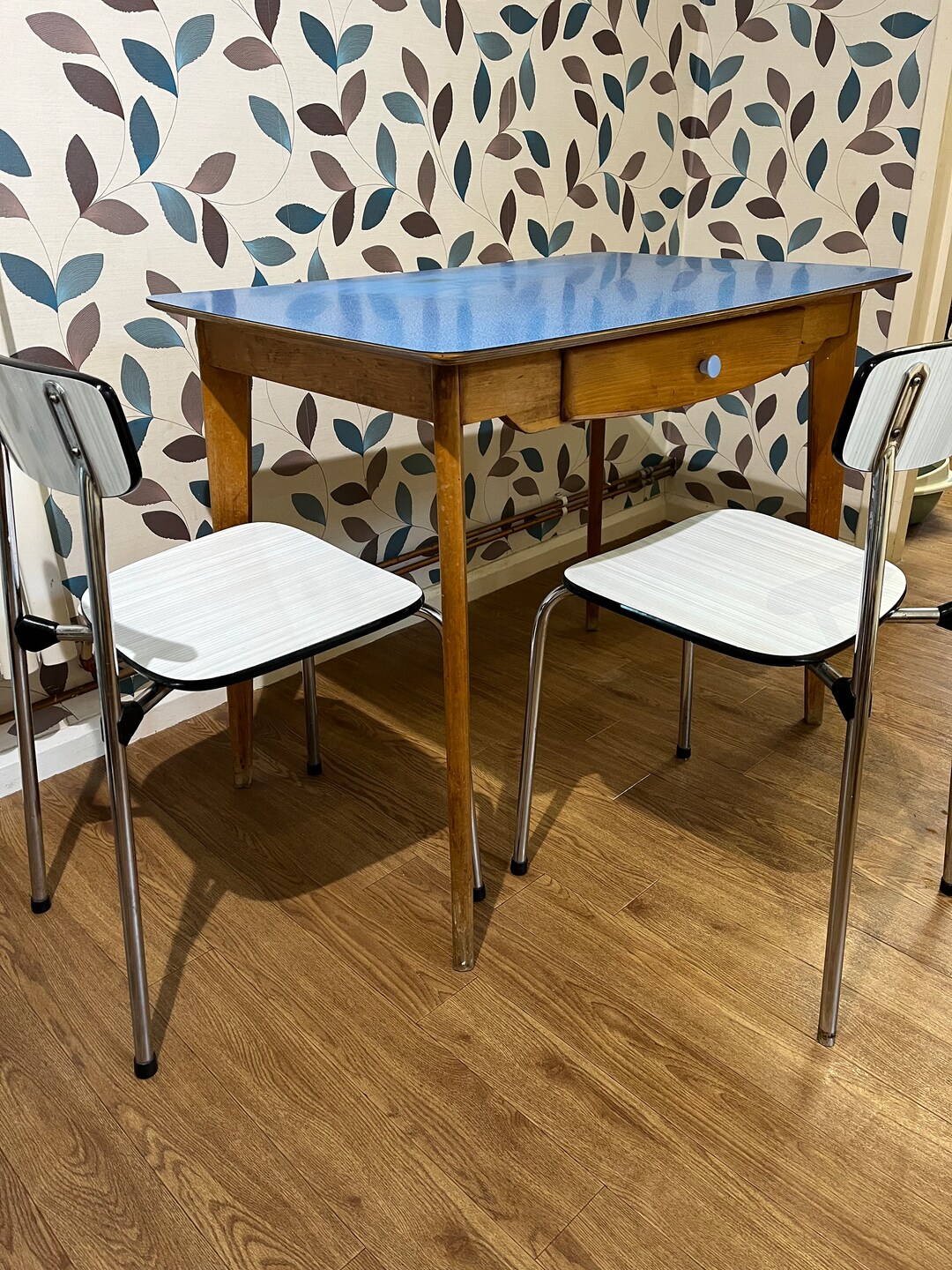 Collection Only Pair of Midcentury Formica Chrome Kitchen Chairs/pale