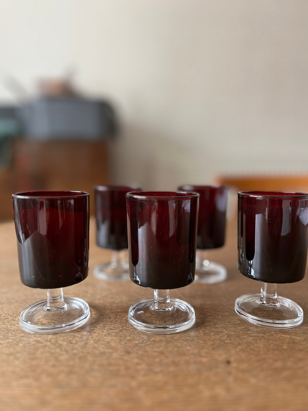 Luminarc Red Aperitif Glasses Set of 5/70s French Glasses/red Glasses