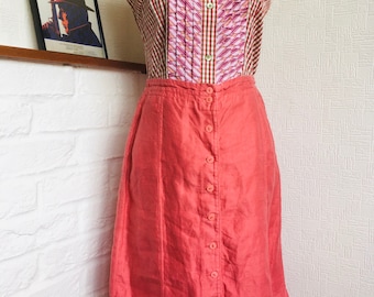 Salmon Pink Linen Midi Skirt: French Made Mermaid Style, EUR38