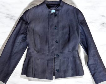 Vintage Max Mara Linen Blend Fitted Jacket - Dark Brown, Size S