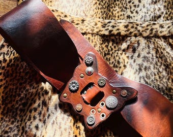 Vintage Boho Leather Wide Hip Belt: Butterfly Buckle - Etsy display picture 3