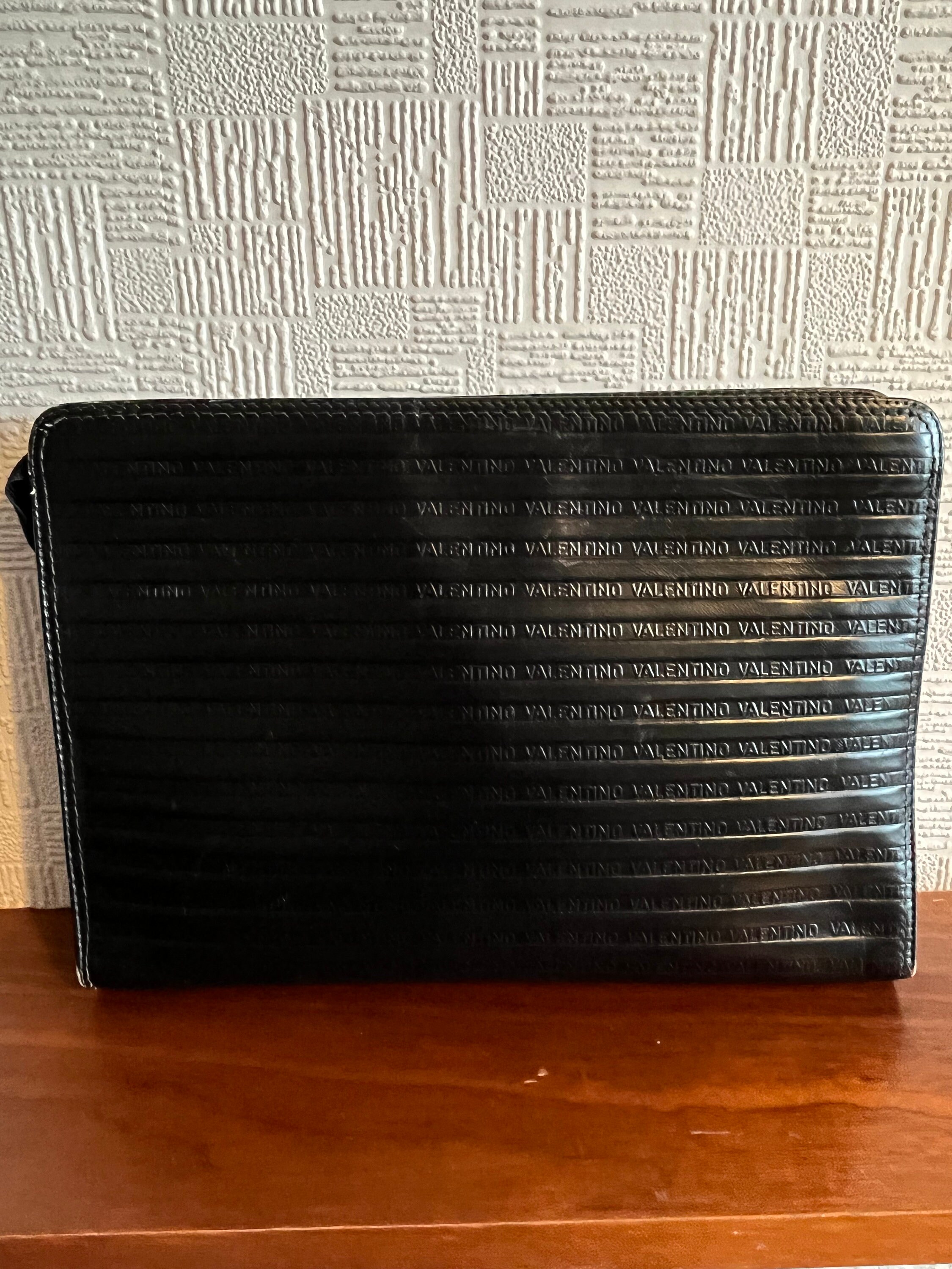 MARIO VALENTINO clutch bag full pattern leather xPVC dark brown USED FROM  JAPAN