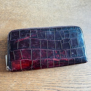 Portefeuille en cuir à effet croco Aspinal of London/Porte-monnaie zippé/Marron Amazon/Portefeuille intelligent/Aspinal of London d'occasion/Portefeuille vintage